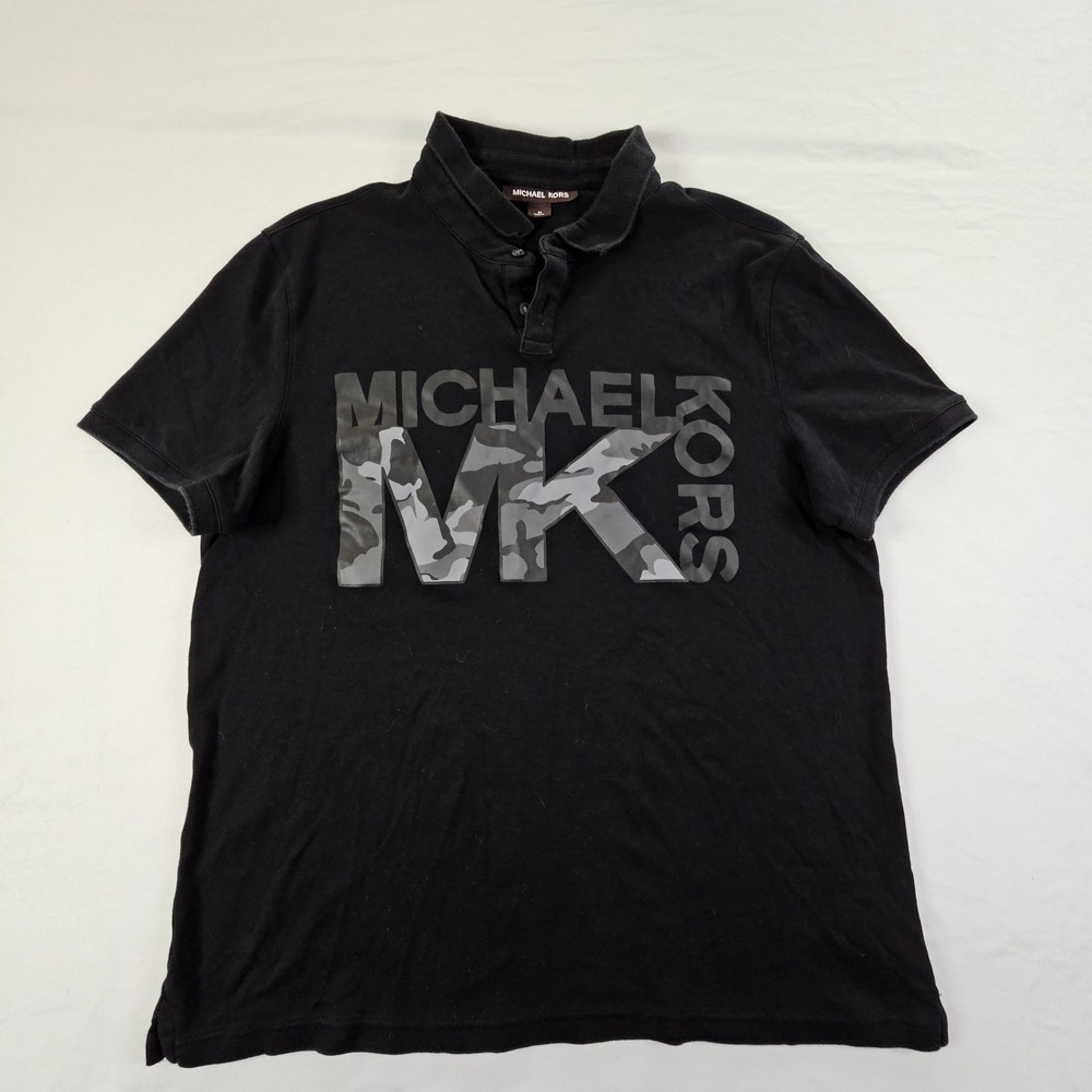 Michael Kors Black Short Sleeve Graphic Print Cotton Polo Shirt Men's M